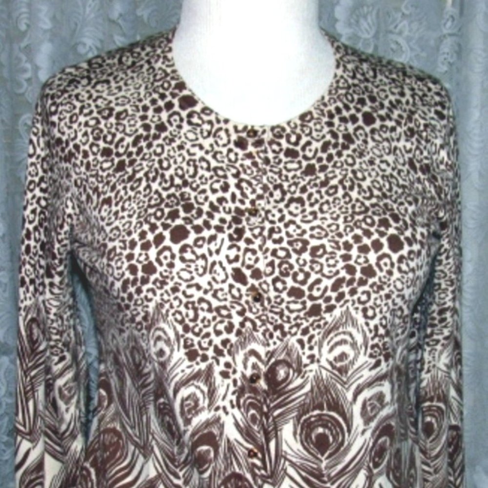 BROWN on ECRU Knit TOP Size Large Mercer Street Studio